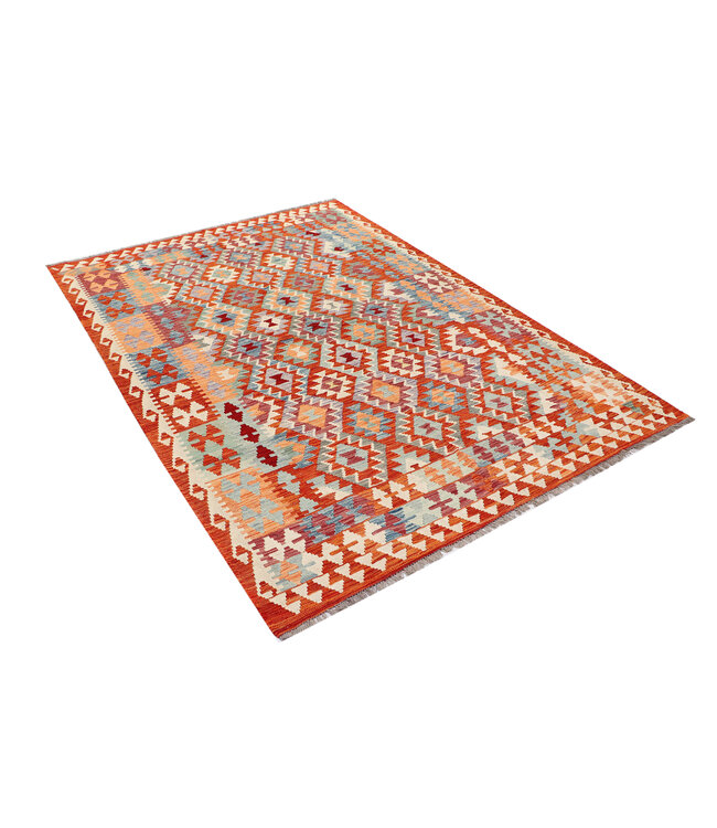 Handwoven Afghan Kilim Rug – 297x200 cm – Traditional Tribal Geometric Pattern