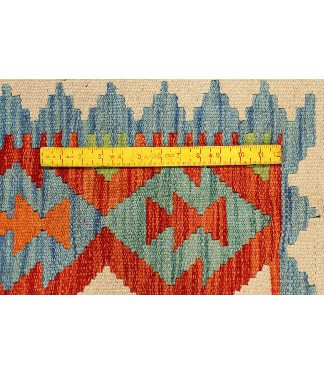 Handwoven Afghan Kilim Rug – 313x202 cm – Multicolour Geometric Tribal Design
