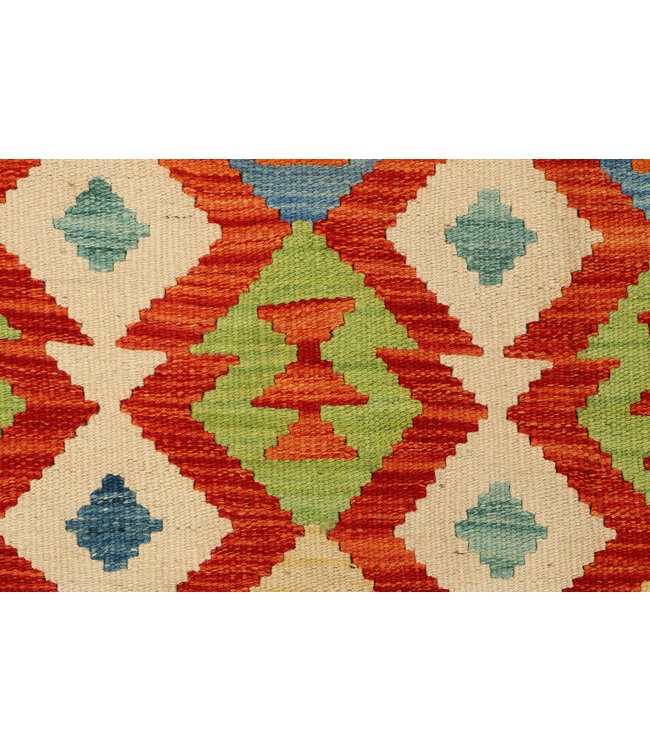 Handgewebter Afghanischer Kilim Teppich – 313x202 cm – Mehrfarbig mit Geometrischem Stammesmuster
