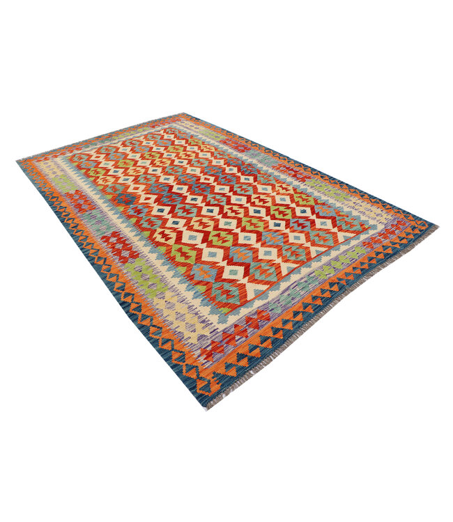 Handgewebter Afghanischer Kilim Teppich – 313x202 cm – Mehrfarbig mit Geometrischem Stammesmuster