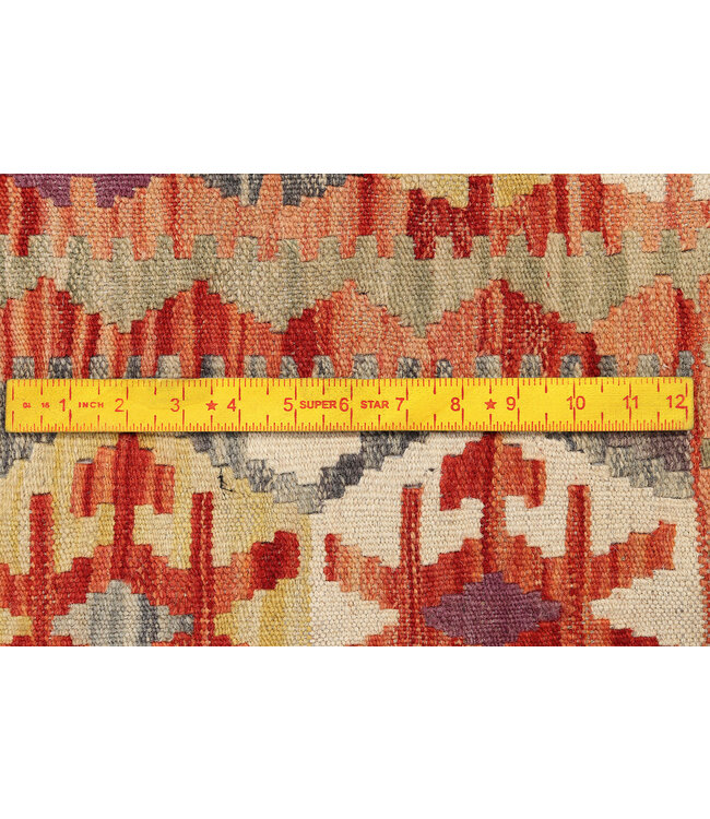 Handgeweven Afghaanse Kelim Vloerkleed – 293x209 cm – Rood Tribal Patroon