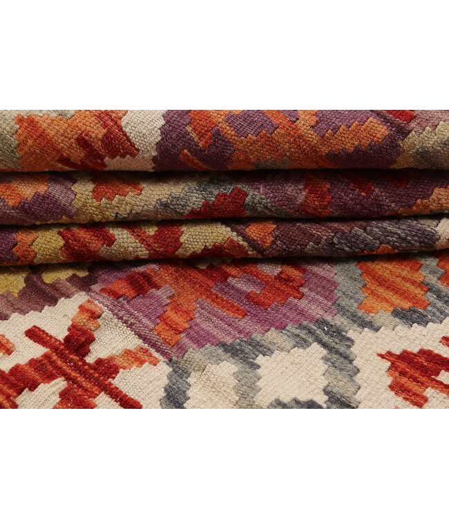 Handgeweven Afghaanse Kelim Vloerkleed – 293x209 cm – Rood Tribal Patroon