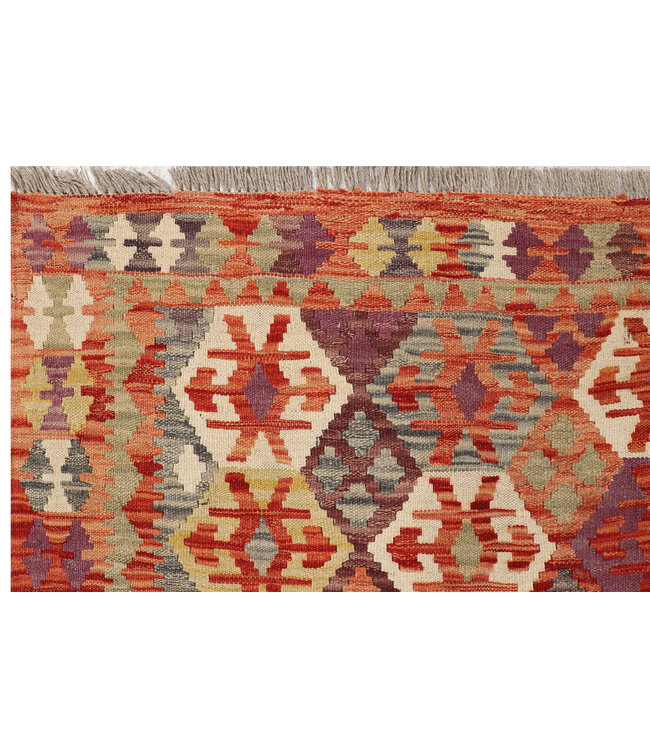 Handwoven Afghan Kilim Rug – 293x209 cm – Red & Multicolor Tribal Pattern