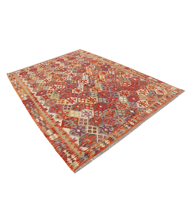 Handgewebter Afghanischer Kelim Teppich – 293x209 cm – Rotes Tribal Muster