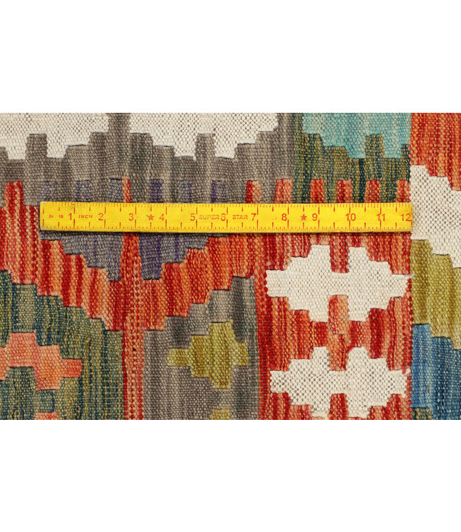 Handgewebter Afghanischer Kelim Teppich  – 295x205 cm – Buntes Tribal X-Muster