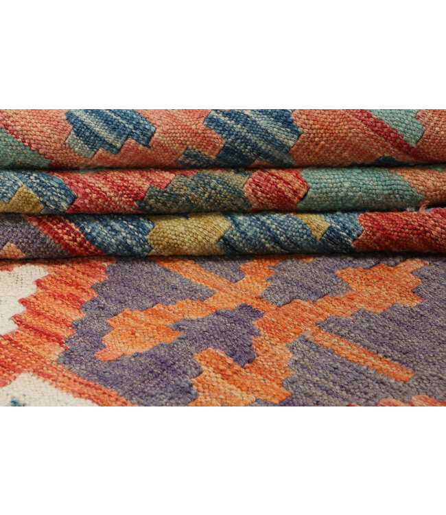 Handgewebter Afghanischer Kelim Teppich  – 295x205 cm – Buntes Tribal X-Muster