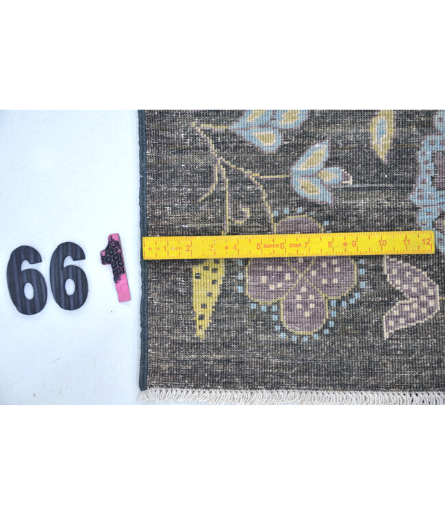 Donkergrijs Bloemen Modern Tapijt - 304 x 82 cm