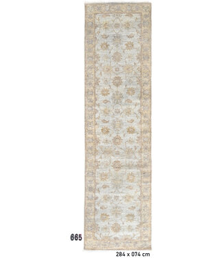 Handgeknüpfter Hellblauer Ziegler Läufer aus Wolle – Klassisches Blumenmuster – 284 x 74 cm Handgeknüpfter Hellblauer Ziegler Läufer aus Wolle – Klassisches Blumenmuster – 284 x 74 cm