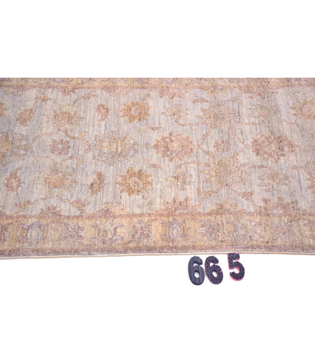 Handgeknoopt Lichtblauw Ziegler Loper Tapijt van Wol – Klassiek Bloemenmotief – 284 x 74 cm