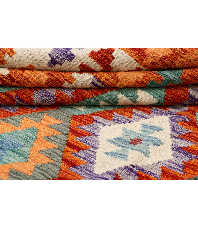 Handwoven Afghan Kilim Rug – 300x206 cm – Traditional Tribal Diamond Design