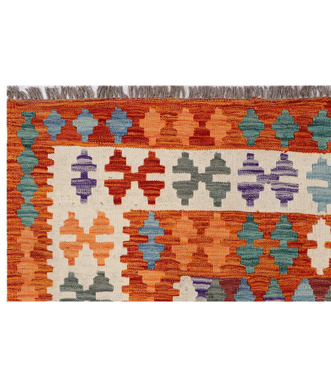 Handwoven Afghan Kilim Rug – 300x206 cm – Traditional Tribal Diamond Design