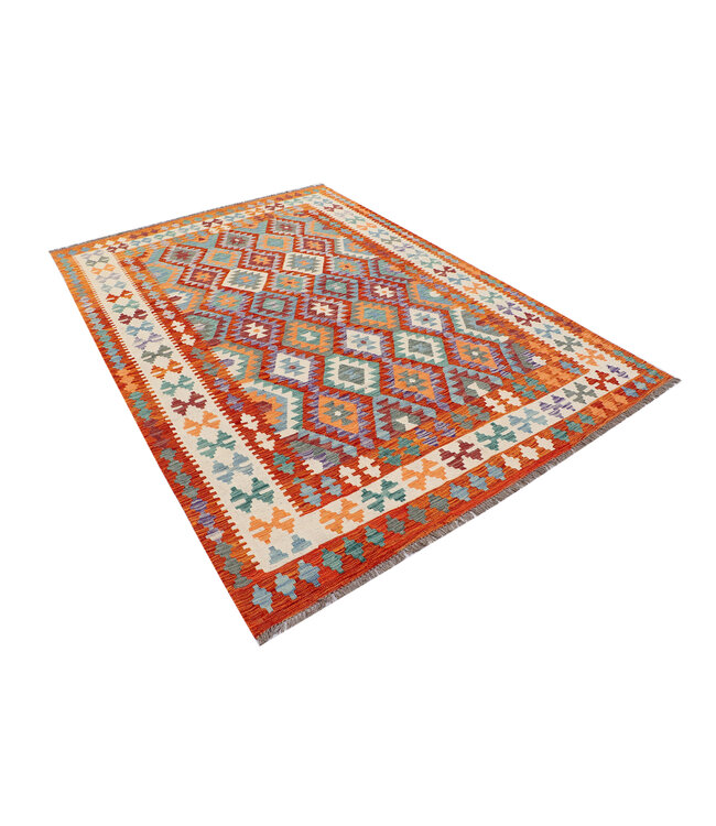 Handwoven Afghan Kilim Rug – 300x206 cm – Traditional Tribal Diamond Design