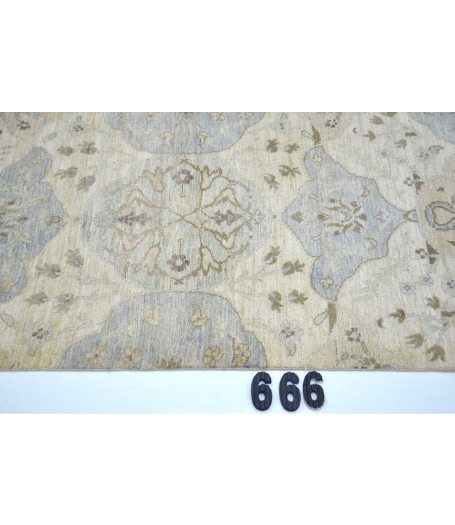 Handgeknüpfter Ziegler Läufer in Beige und Hellblau – Orientteppich mit Blumenmuster – 440 x 75 cm