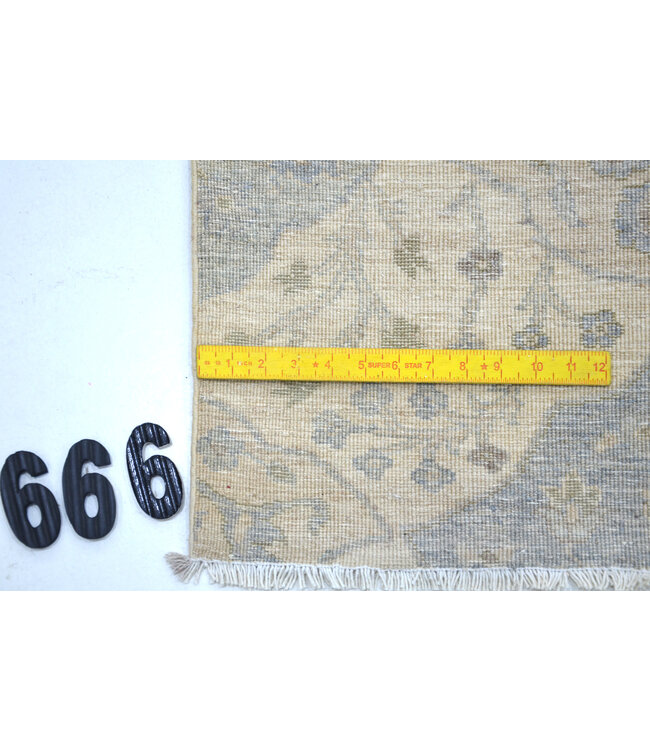 Handgeknoopt Beige en Lichtblauw Ziegler Loper Tapijt van Wol – Oosters Bloemenpatroon – 440 x 75 cm