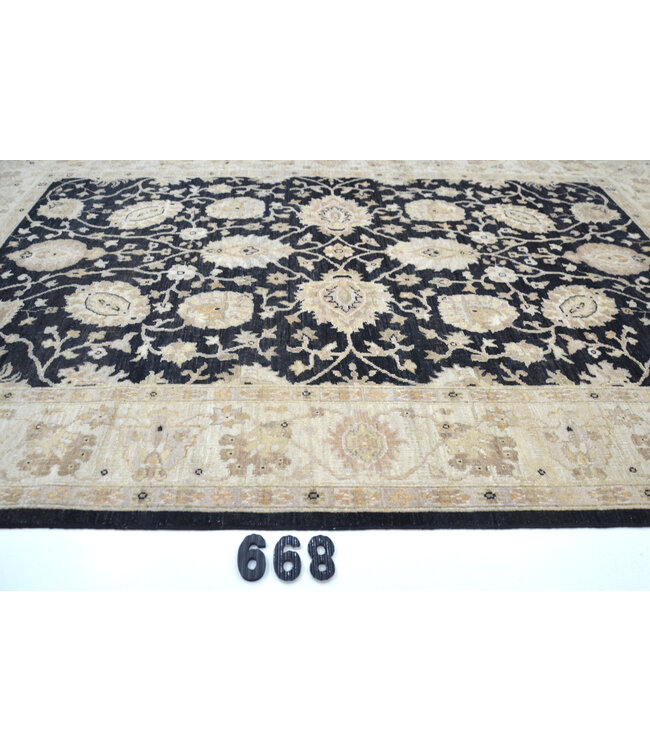 Schwarz-beiger Ziegler 668 – Handgeknüpfter Wollteppich 234 x 165 cm
