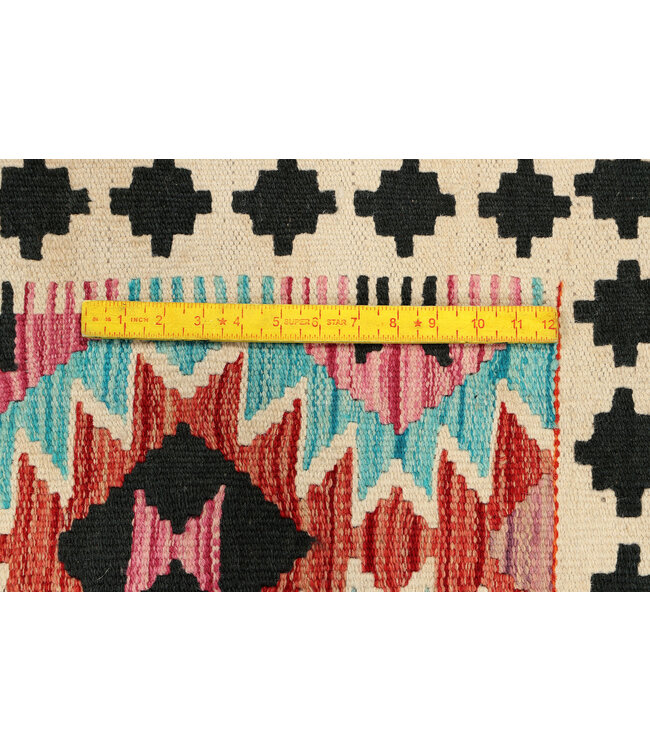 Handgeweven Afghaanse Kilim Vloerkleed – 297x198 cm – Veelkleurig Diamant Tribal Design