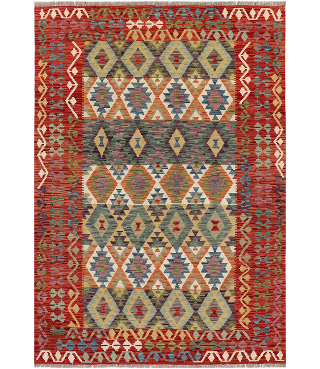 Handgeweven Afghaanse Kilim Vloerkleed – 300x204 cm – Veelkleurig Tribal Design