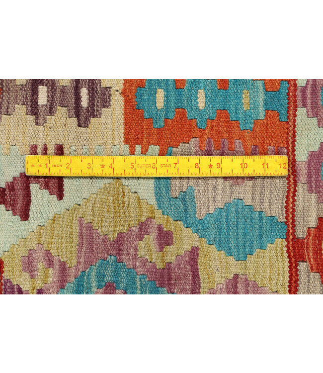 Handgeweven Afghaanse Kilim Vloerkleed – 288x216 cm – Veelkleurig Geometrisch Tribal Design