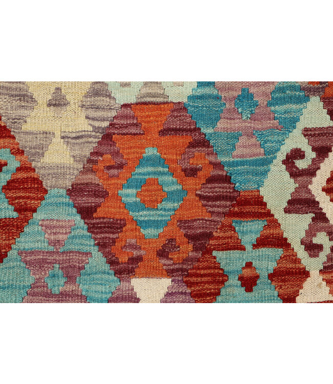 Handwoven Afghan Kilim Rug – 288x216 cm – Multicolour Geometric Tribal Design