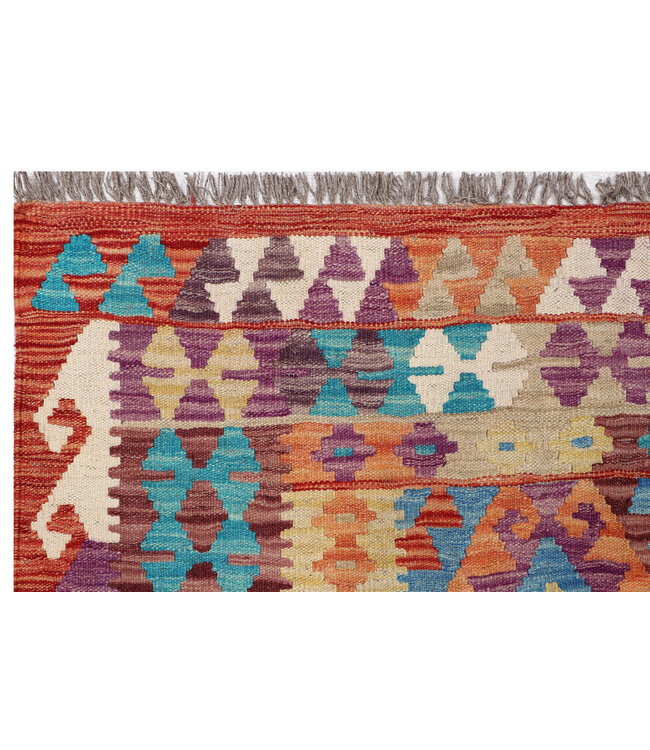 Handwoven Afghan Kilim Rug – 288x216 cm – Multicolour Geometric Tribal Design