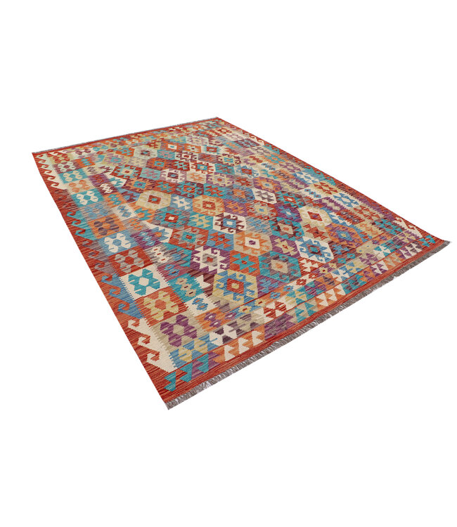 Handwoven Afghan Kilim Rug – 288x216 cm – Multicolour Geometric Tribal Design