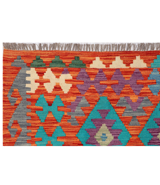 Handwoven Afghan Kilim Rug – 300x195 cm – Multicolour Geometric Tribal Design