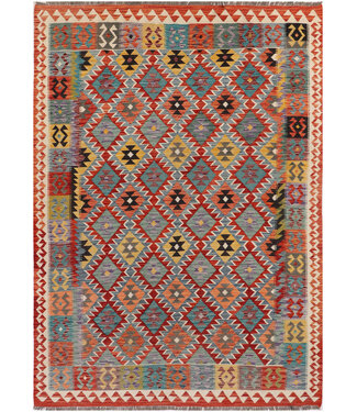 Handgewebter Afghanischer Kilim Teppich – 294x212 cm – Mehrfarbig mit Geometrischem Stammesmuster Handgewebter Afghanischer Kilim Teppich – 294x212 cm – Mehrfarbig mit Geometrischem Stammesmuster