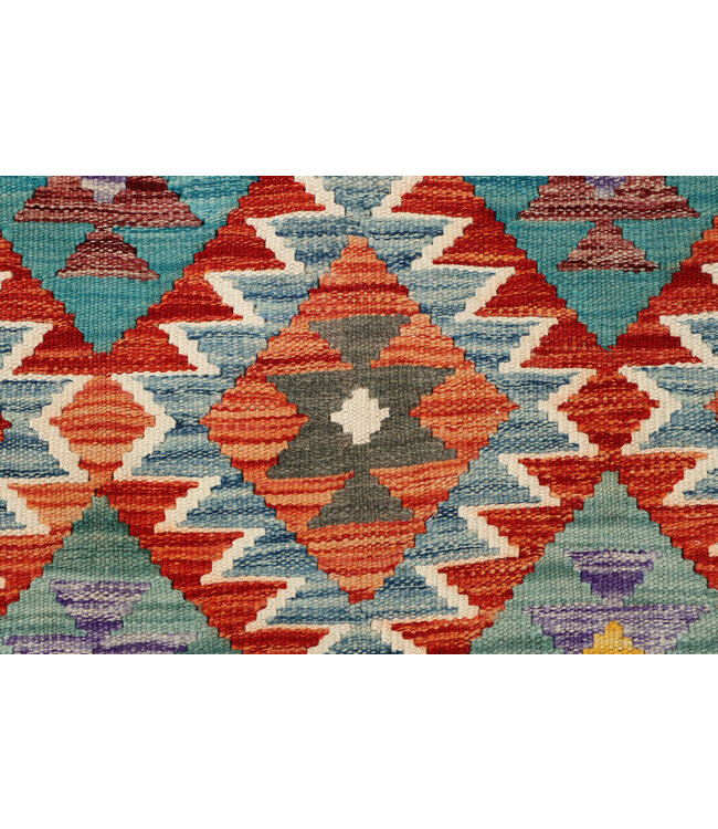 Handgewebter Afghanischer Kilim Teppich – 294x212 cm – Mehrfarbig mit Geometrischem Stammesmuster