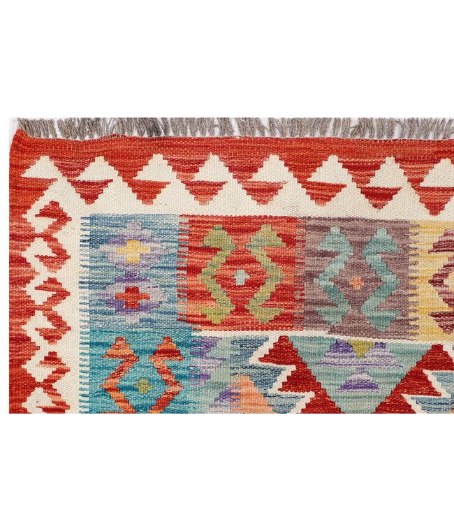 Handgewebter Afghanischer Kilim Teppich – 294x212 cm – Mehrfarbig mit Geometrischem Stammesmuster