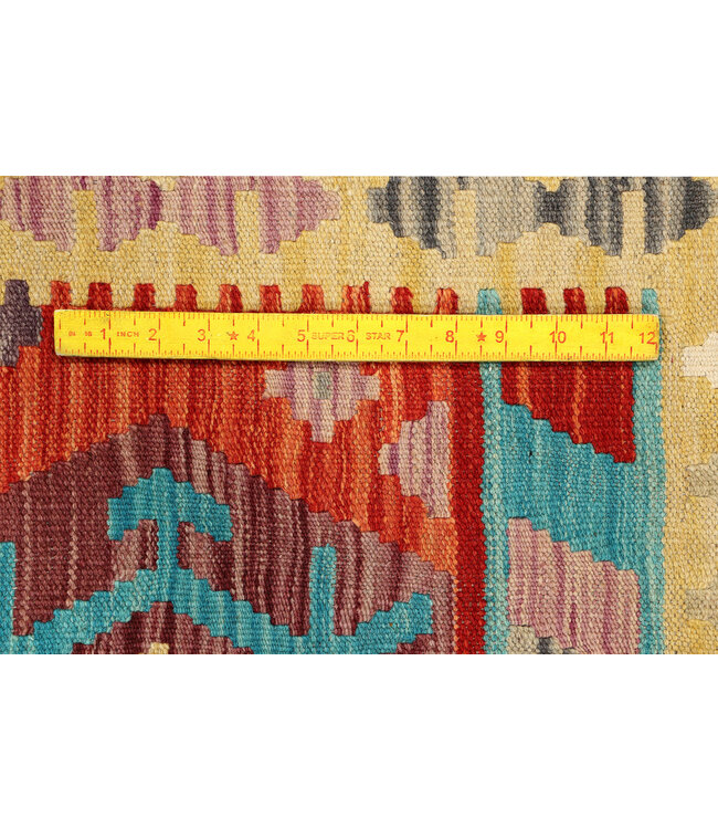 Handgewebter Afghanischer Kilim Teppich – 300x204 cm – Roter Grund mit Sechseckigen Stammesmustern
