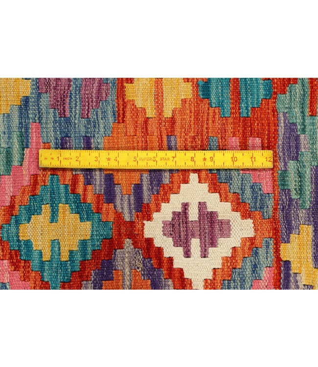 Handgewebter Afghanischer Kelim Teppich – 290x196 cm – Buntes Geometrisches Muster