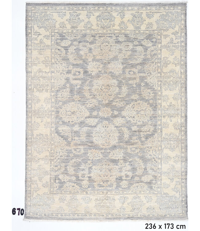 Grey-Beige Ziegler 670 – Hand-Knotted Wool Rug 236 x 173 cm
