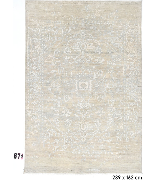 Beige Lichtblauw Ziegler 671 – Handgeknoopt wollen vloerkleed 239 x 162 cm