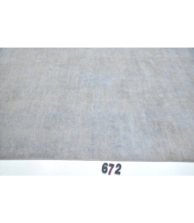 Hellgrau Hellblau Modern 672 – Handgeknüpfter Wollteppich 302 x 243 cm