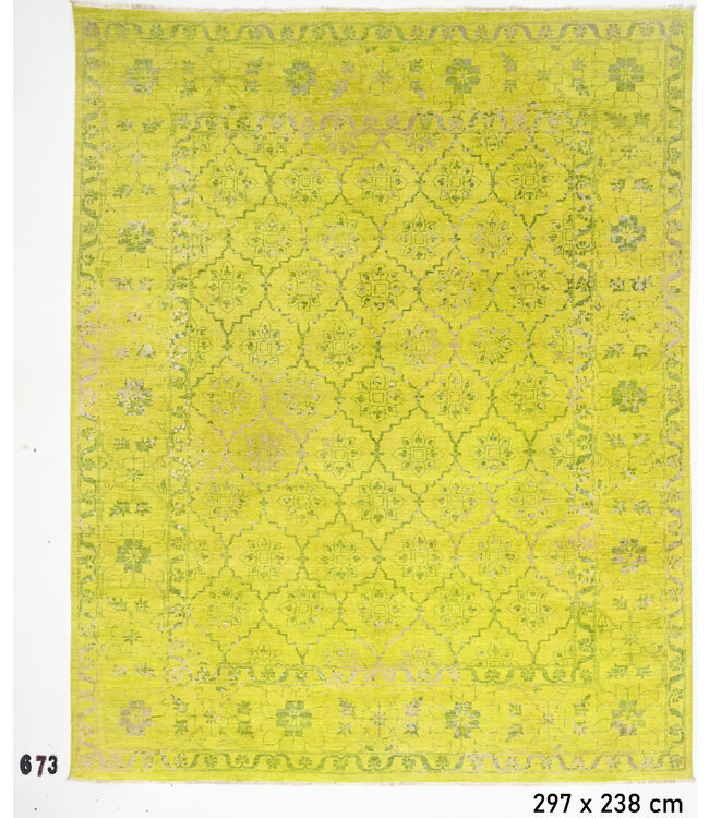 Bright Yellow-Green Kazak 297 x 238 cm – Hand-Knotted Wool Rug