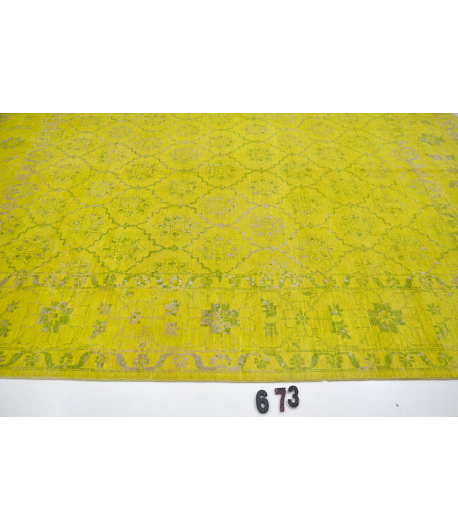 Knallgelb-grüner Kazak 297 x 238 cm – Handgeknüpfter Wollteppich