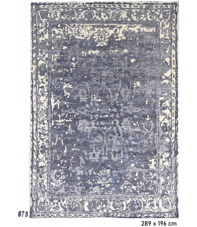 Dunkelblau-beiger Vintage 289 x 196 cm – Handgeknüpfter Wollteppich