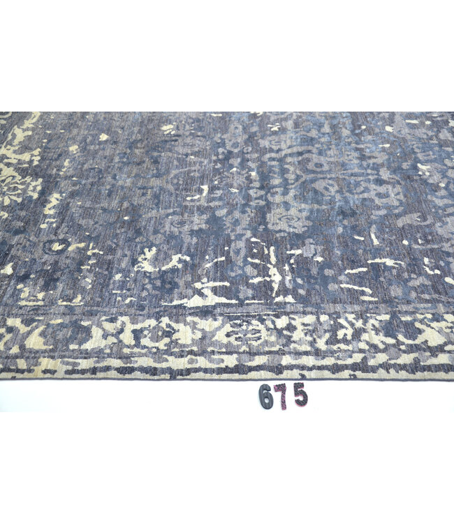 Dunkelblau-beiger Vintage 289 x 196 cm – Handgeknüpfter Wollteppich