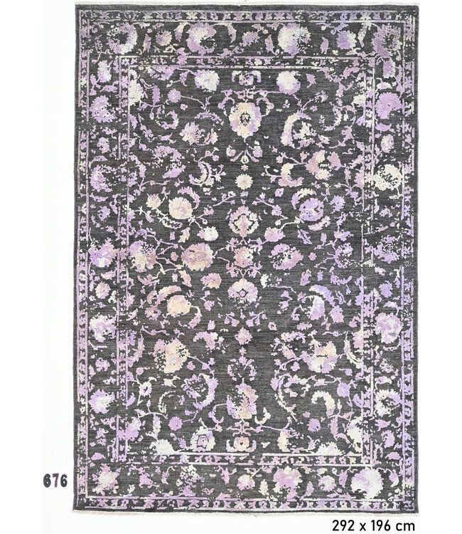Schwarz-lila Ziegler 292 x 196 cm – Handgeknüpfter Wollteppich