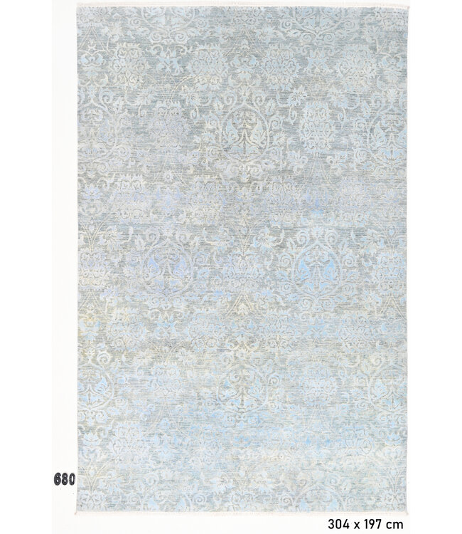 Vintage Ziegler, Blau und Grau, 304 x 197 cm – Handgeknüpfter Wollteppich mit Klassischem Muster