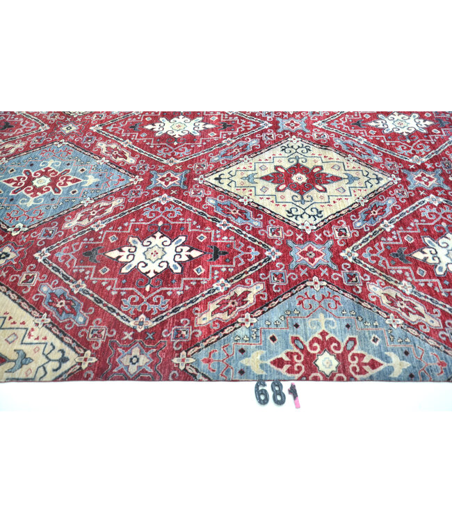 Kazak, Rot und Blau, 278 x 192 cm – Handgeknüpfter Wollteppich mit Geometrischem Muster