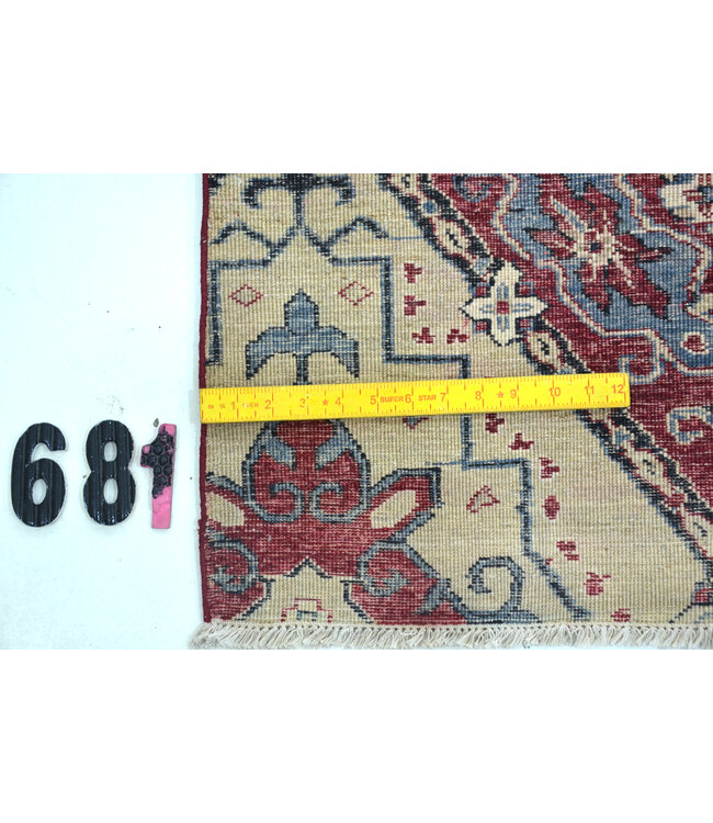 Kazak, Rood en Blauw, 278 x 192 cm – Handgeknoopt Wol Tapijt met Geometrisch Patroon