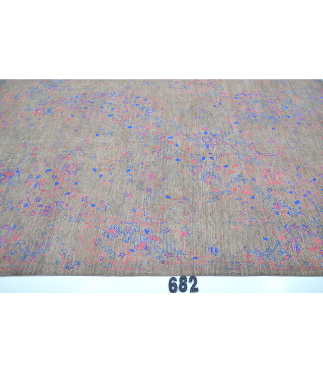 Modern Gabbeh, Grau mit Rosa und Blau, 280 x 195 cm – Handgeknüpfter Wollteppich mit Blumenmuster