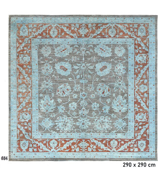 Vintage, Grau und Blau mit Orange, 290 x 290 cm – Handgeknüpfter Wollteppich mit Klassischem Muster Vintage, Grau und Blau mit Orange, 290 x 290 cm – Handgeknüpfter Wollteppich mit Klassischem Muster