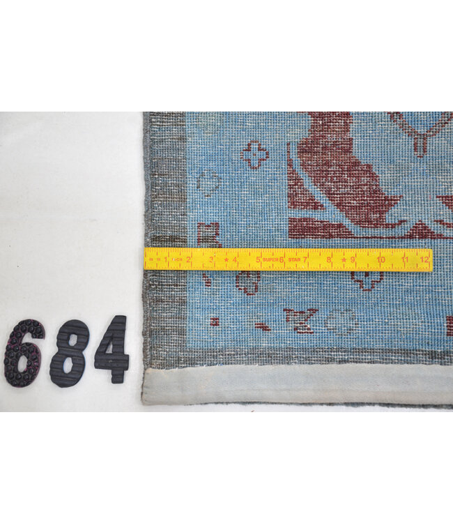 Vintage, Grau und Blau mit Orange, 290 x 290 cm – Handgeknüpfter Wollteppich mit Klassischem Muster