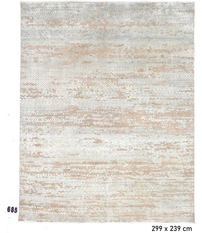 Modern, Beige and White, 299 x 239 cm – Hand-Knotted Wool Rug with Abstract Pattern