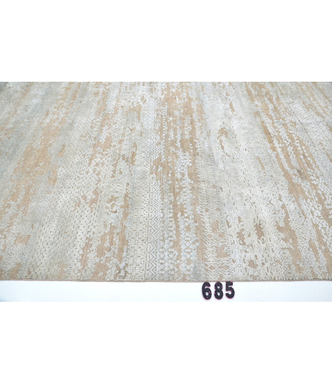 Modern, Beige und Weiß, 299 x 239 cm – Handgeknüpfter Wollteppich mit Abstraktem Muster