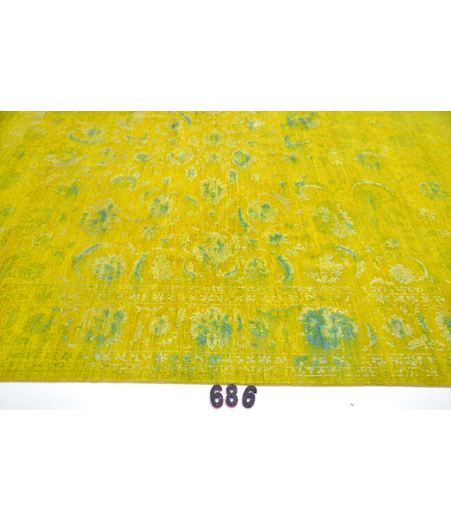 Vintage, Yellow and Blue, 298 x 249 cm – Hand-Knotted Wool Rug with Floral Motifs