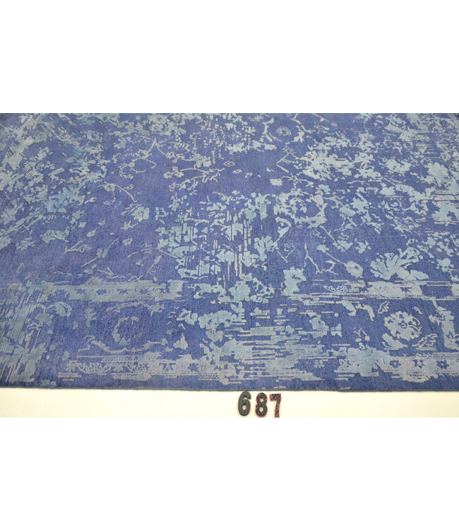 Vintage, Blauw en Lichtblauw, 295 x 241 cm – Handgeknoopt Wol Tapijt met Florale Motieven