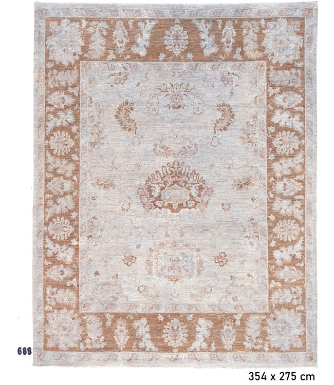 intage, Beige and Brown, 354 x 275 cm – Hand-Knotted Wool Rug with Classic Pattern